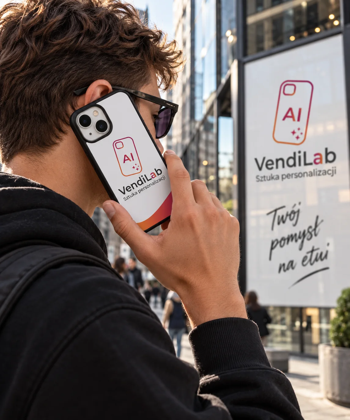 Białe etui firmowe VendiLab z logo marki